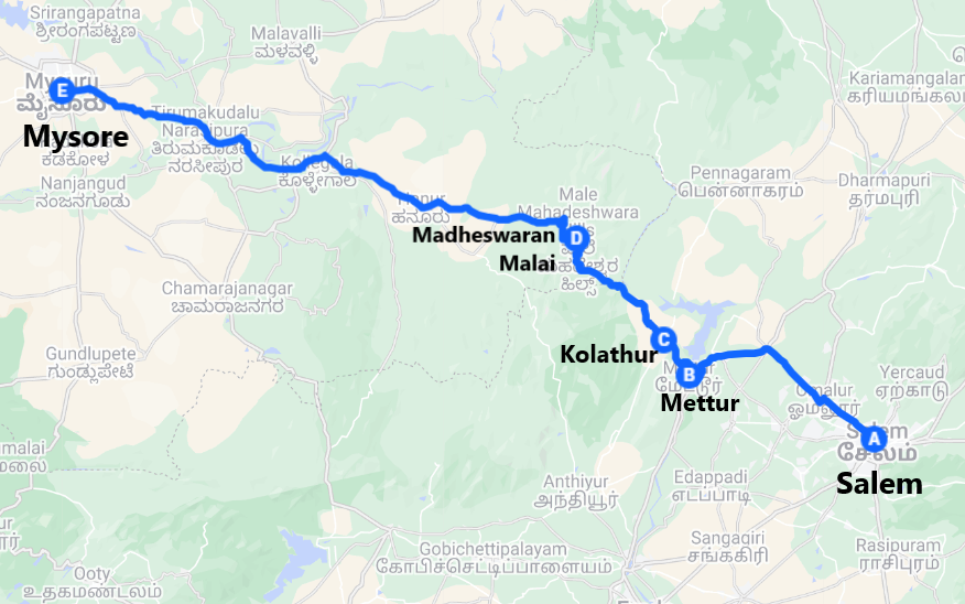 Salem to Mysuru TNSTC route map